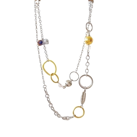 LIA Sophia Silver and Gold Tone Beaded Necklace - Picture 3 of 7